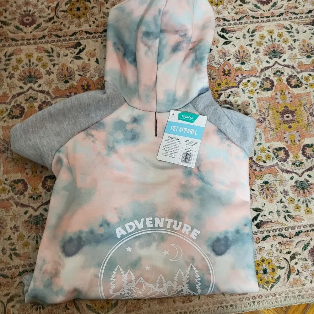 NWT FRISCO Dog Sweatshirt Hoodie Pink Tie Dye Size X-Large Adventure Graphic